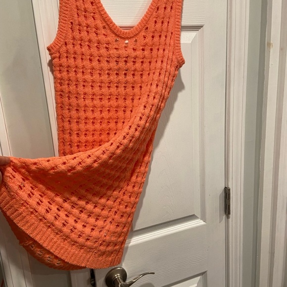 NWT Uncharted Threads Size S Coral Stretchy Knit Crochet Terry Cover Up Dress - Picture 9 of 13